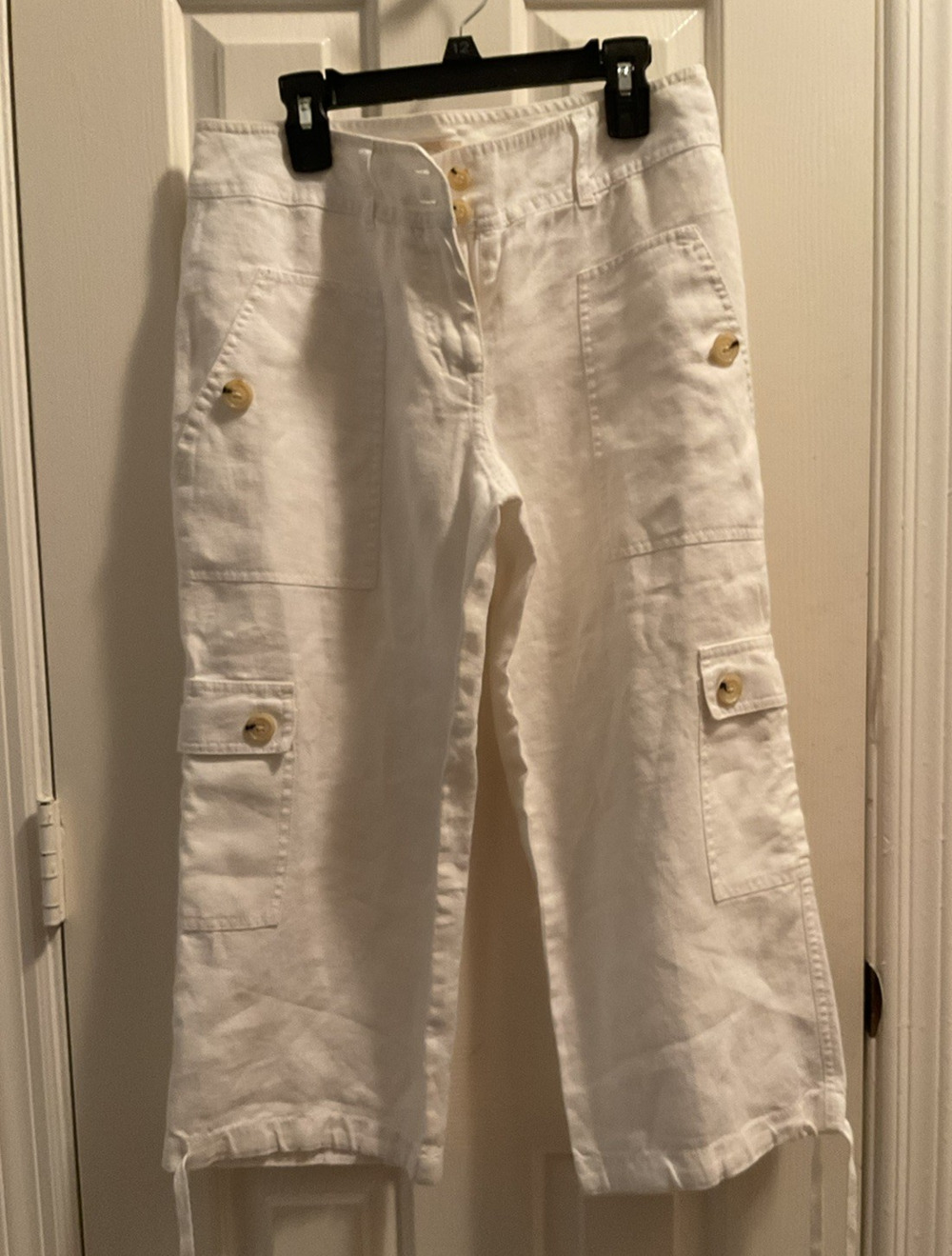 MICHAEL Michael Kors White Linen Cargo Capri Pants Womens Size 2 Utility Crop